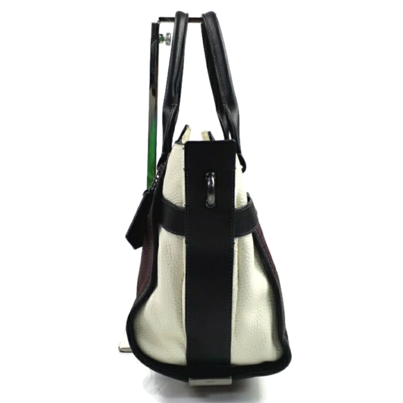 Coach Pebbled Leather COH Swagger Burgundy Colorblock Satchel Purse Chain Strap - Picture 2 of 16